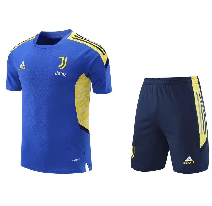 2021/22 Juventus Blue Yellow Training Uniforms Shirt with Shorts